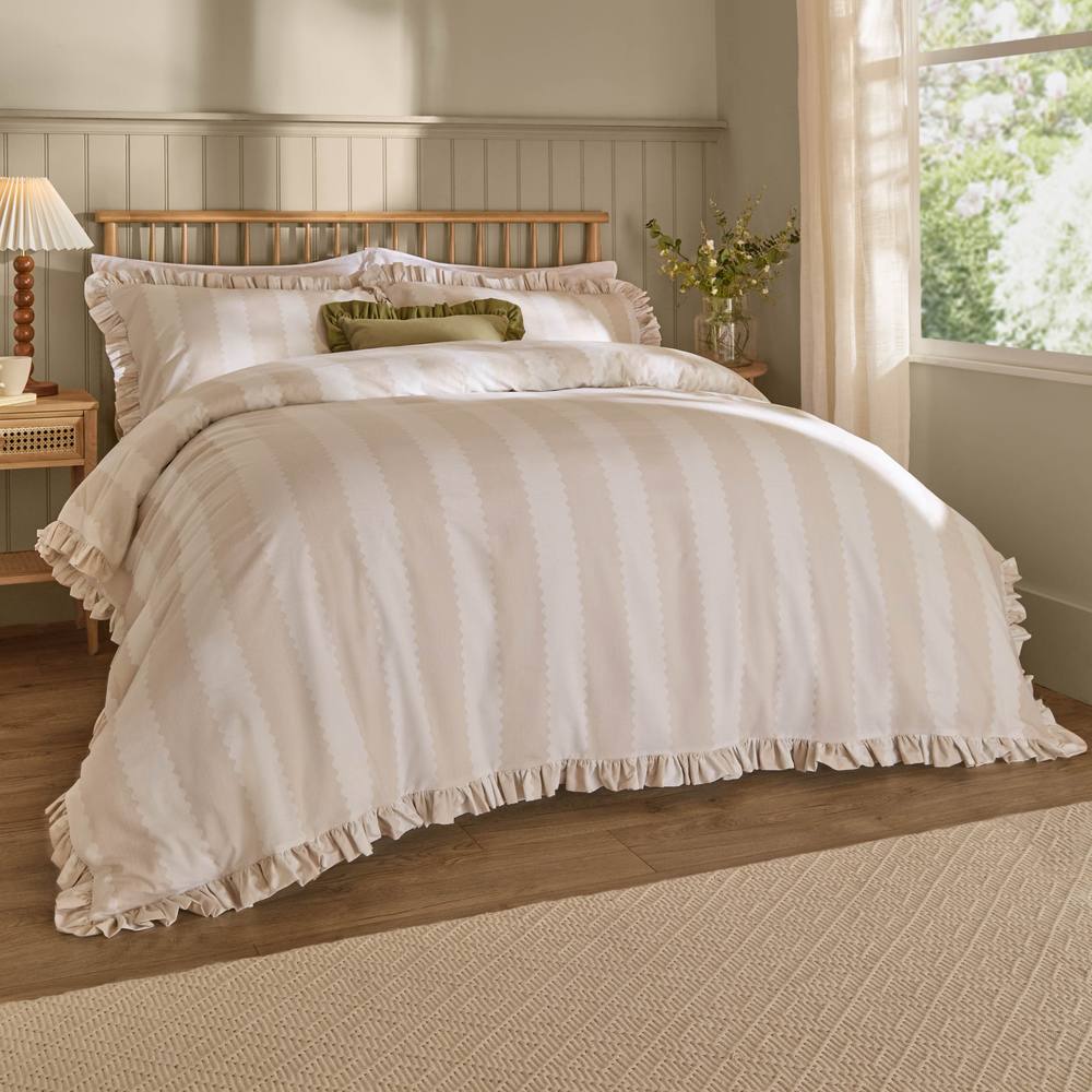 Wylder Birdie Stripe Ruffle Duvet Cover Set In Natural