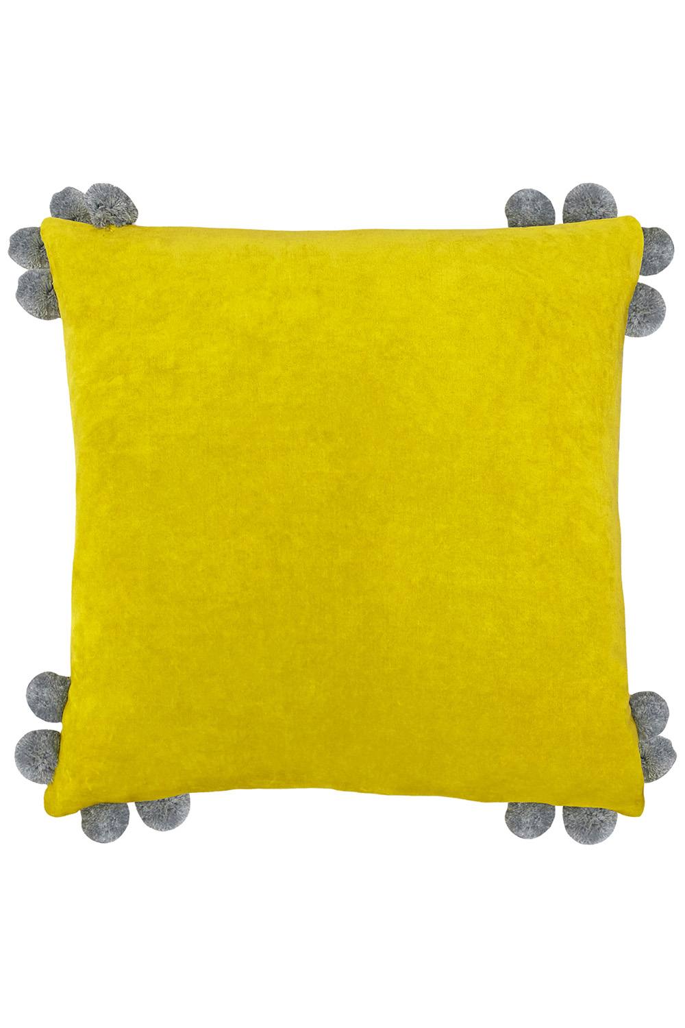 Furn Hoola Pom Pom Soft Velvet Cushion In Yellow