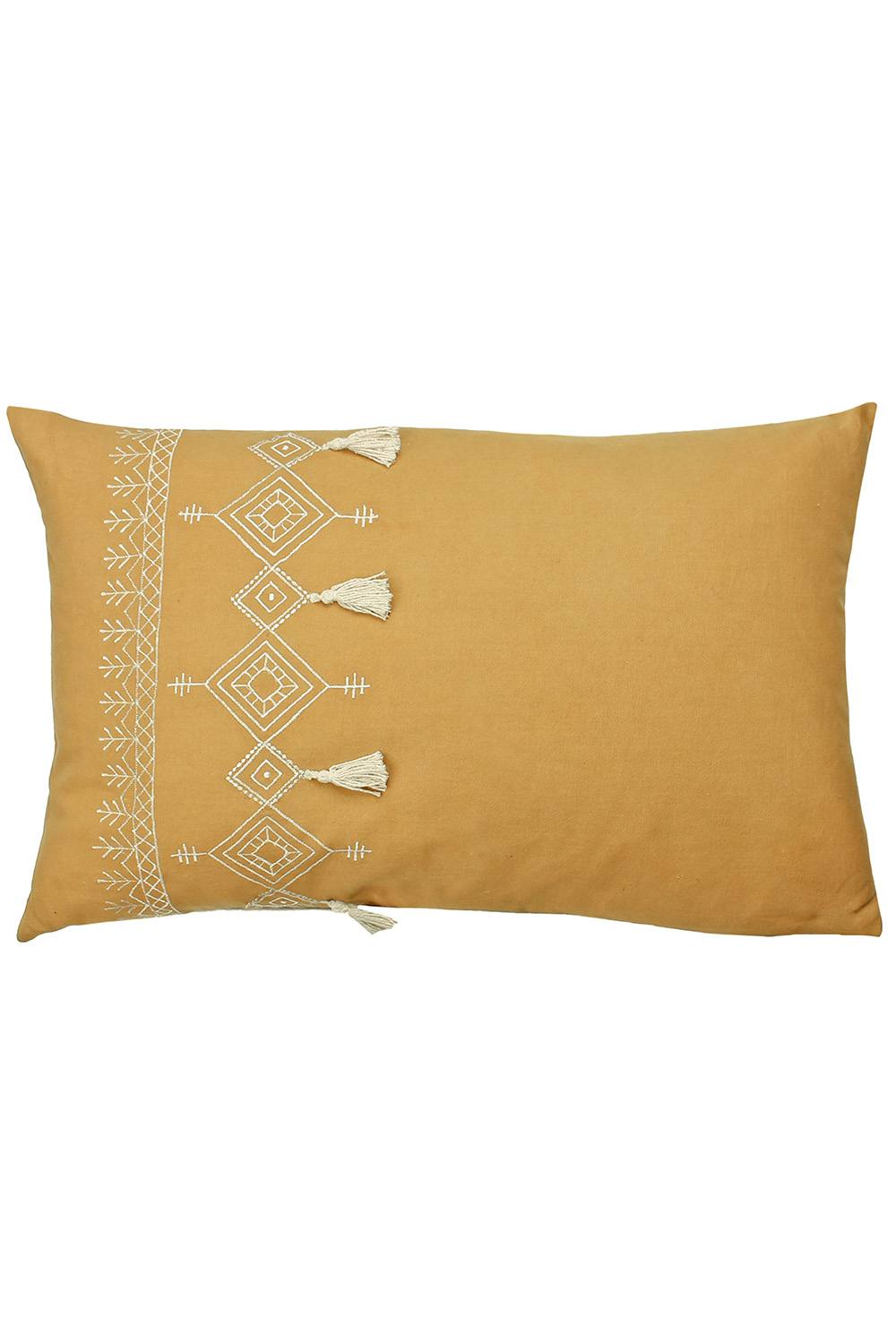 Furn Pritta % Cotton Embroidered Tasselled Cushion In Mustard