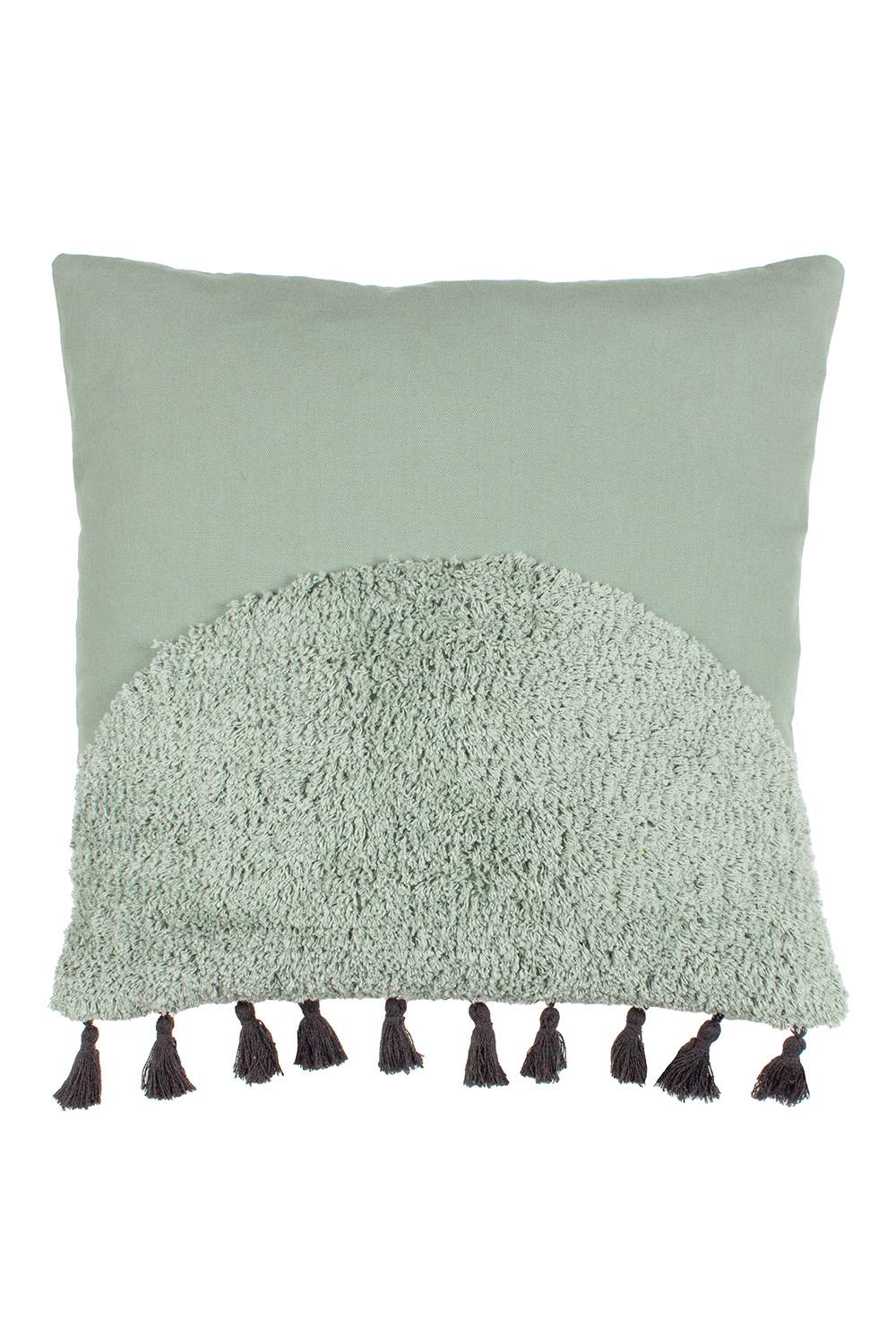 Furn Radian Semi Circle Tufted Cotton Tasselled Cushion In Light Green