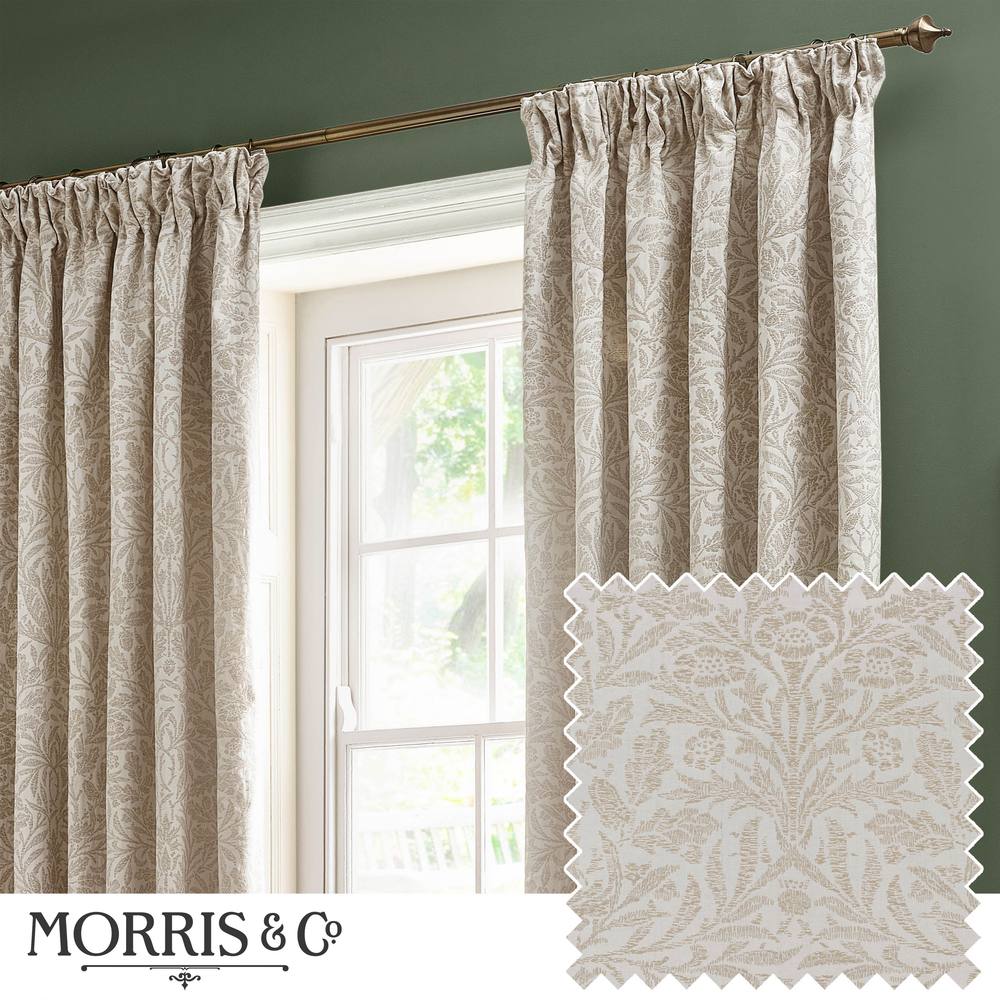 Morris & Co Acorn Tonal Matt Jacquard Room Darkening Pencil Pleat Curtains In Ivory