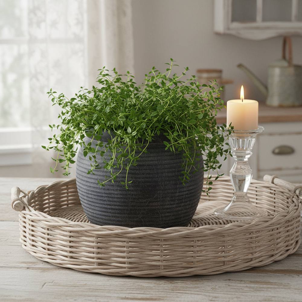 Sostter Grey Ribbed Ceramic Planter Small Size In Green