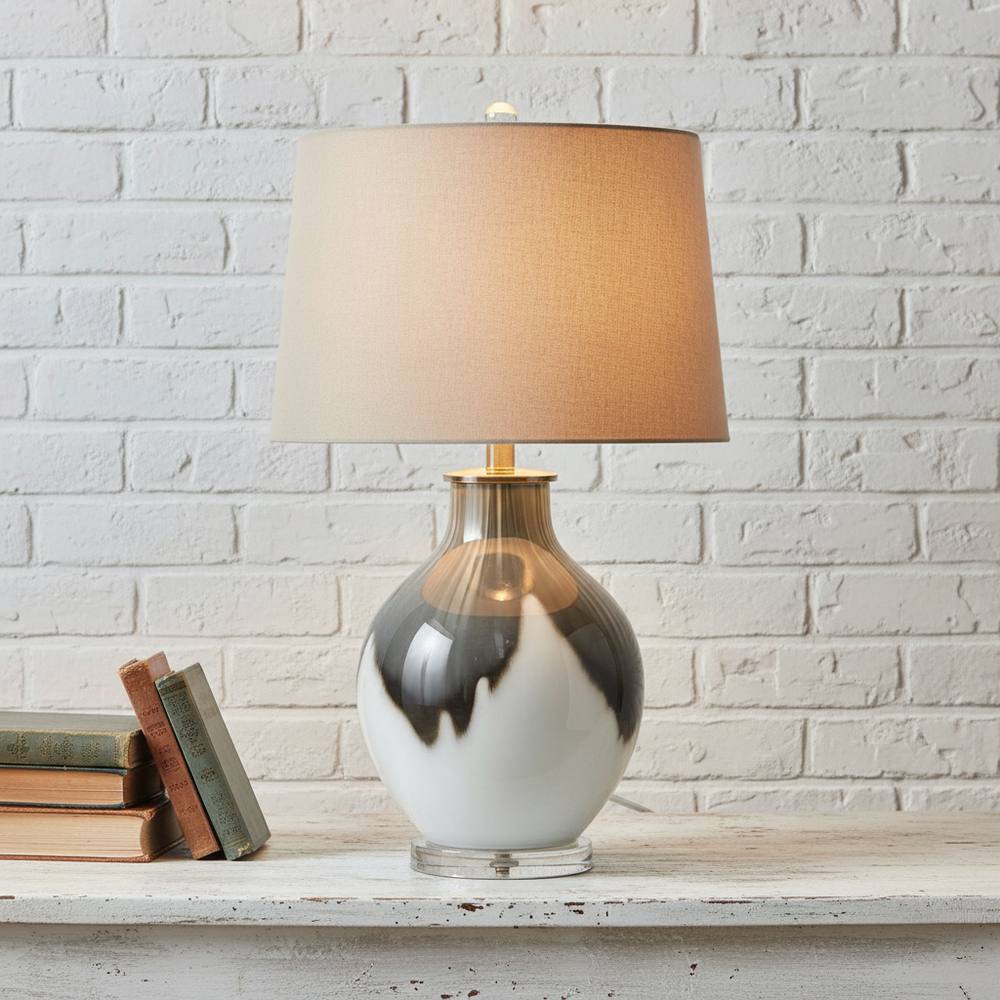 Sostter Grey Ombre Glass Table Lamp With Linen Shade In Clear