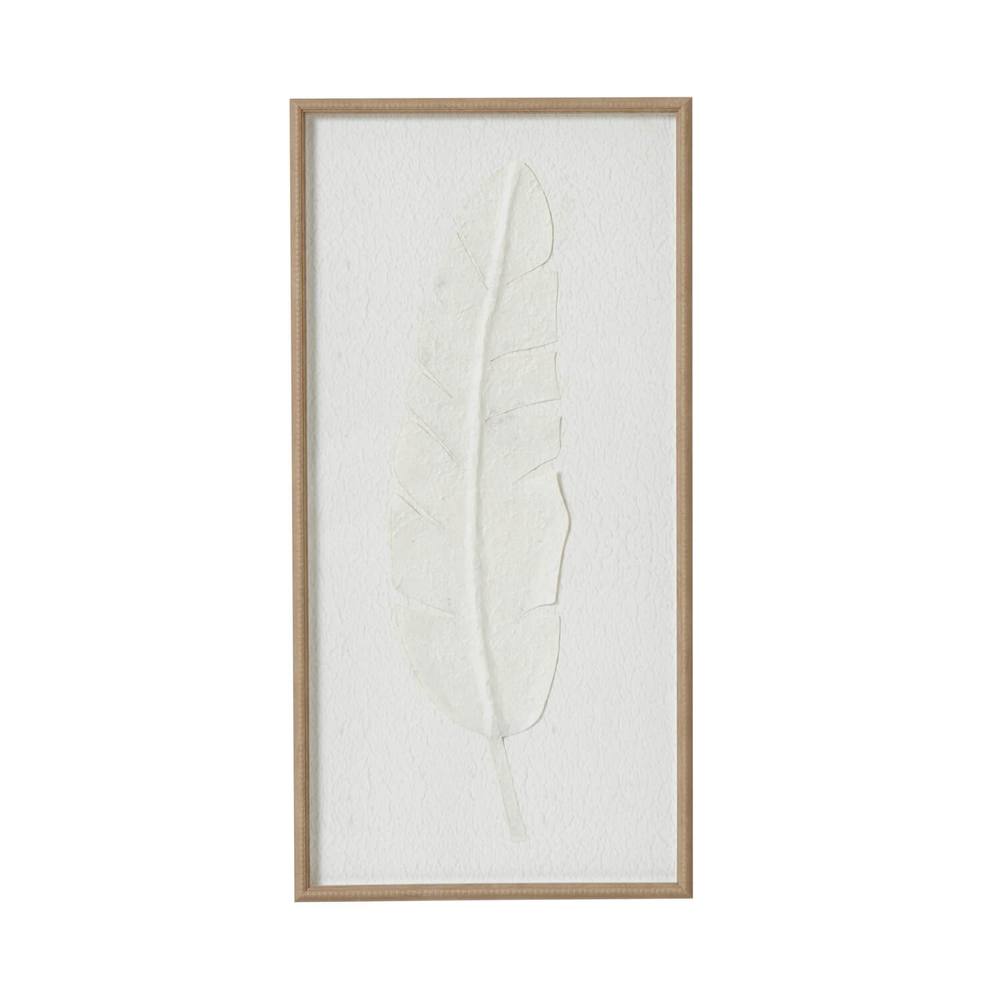 Sostter Large White Feather Wall Art In Beaded Frame In Brown