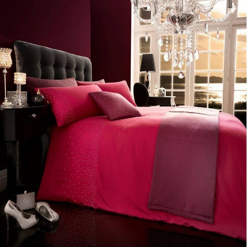 Smart Living Diamante Pc Complete Bedding Set Duvet Cover, Pillow Pair, Cushion Cover, Bed Runner In Fuchsia