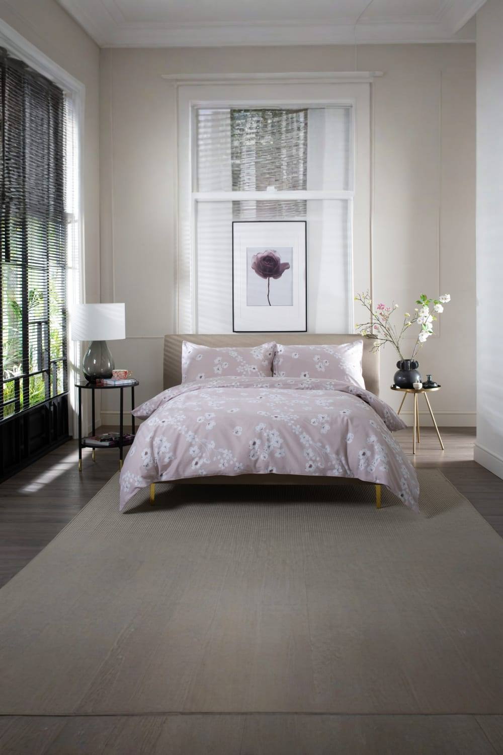 The Lyndon Company Petite Fleure Printed % Cotton Duvet Cover Set With Piped Edges In Pink