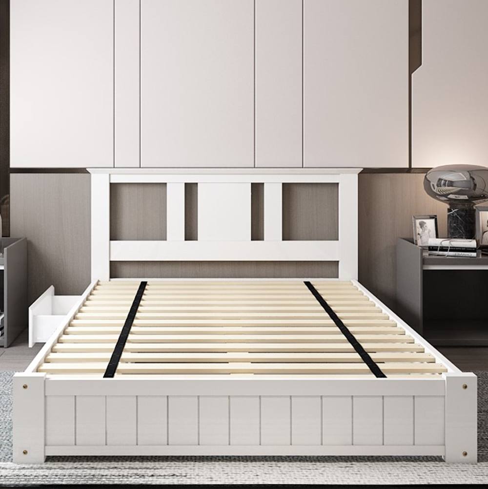 Somnior Elwood Solid Wooden Bed Frame With Drawers In White