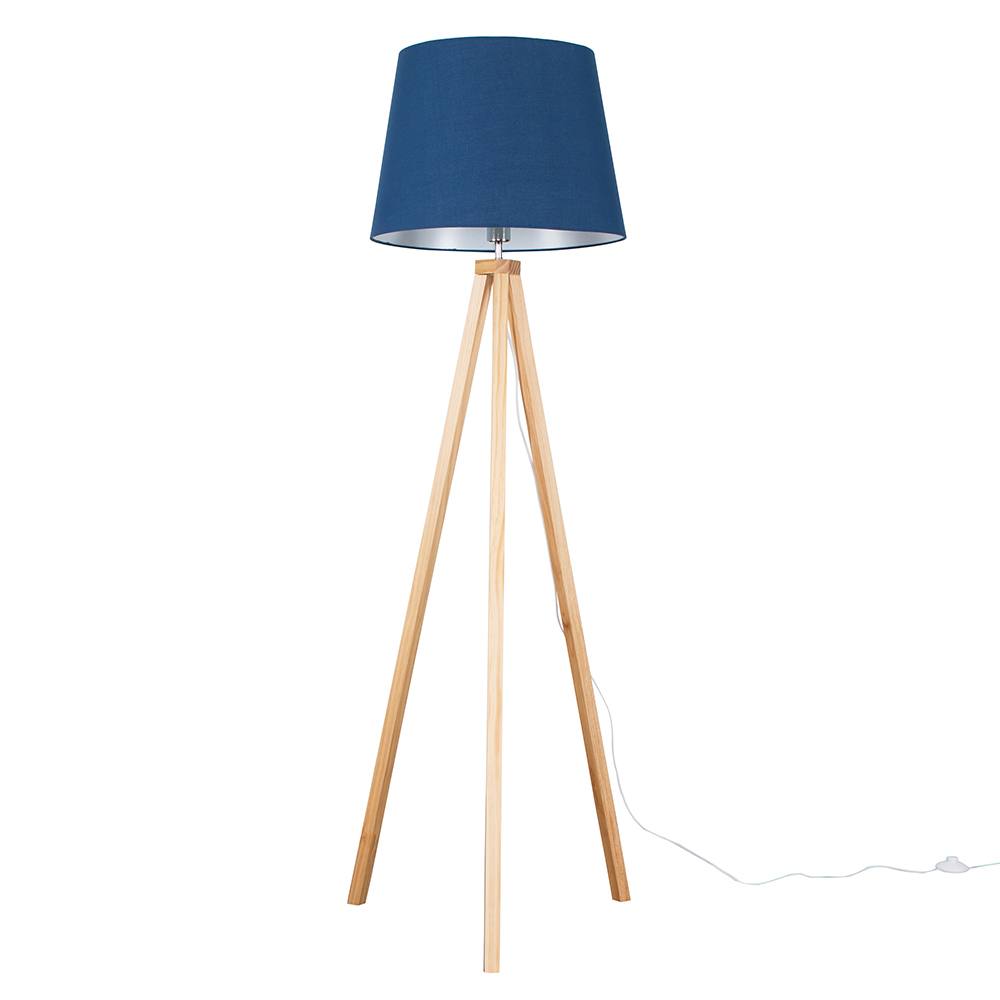Valuelights Barbro Light Wood Tripod Floor Light Lamp With Xl Taper Shade In Dark Navy