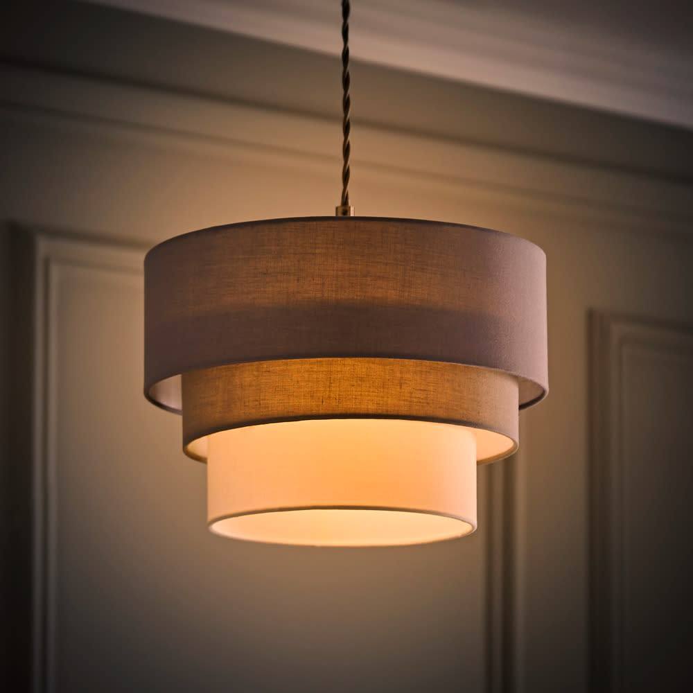 Valuelights Aztec Three Tier Easy Fit Fabric Ceiling Pendant Lamp Shade With Bulb In Grey