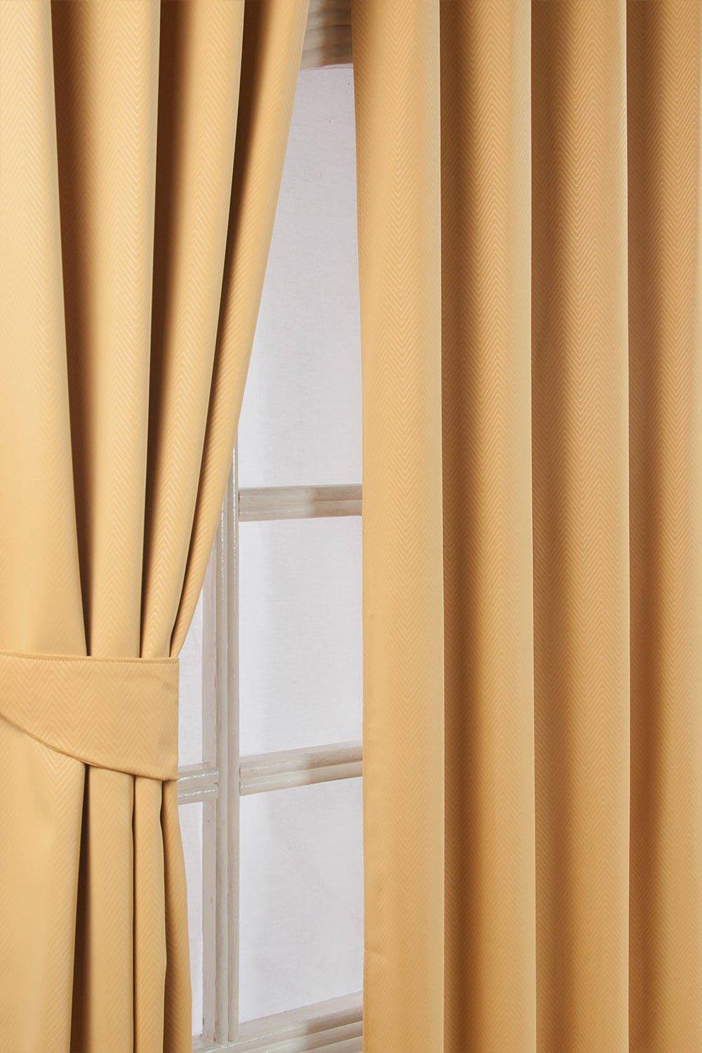 Homescapes Herringbone Blackout Curtains Pair Eyelet Style In Yellow