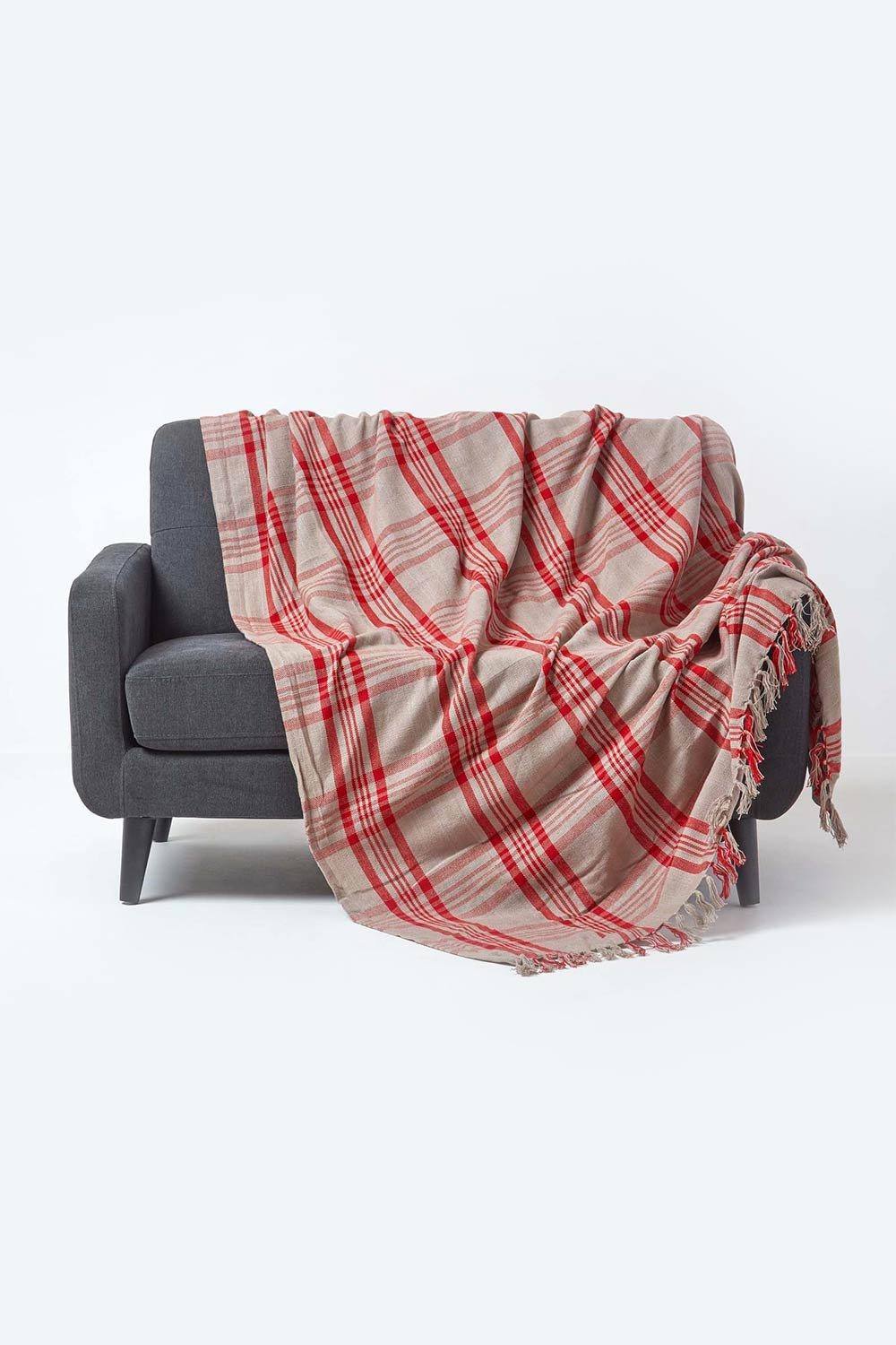 Homescapes Tartan Check Sofa And Bed Throw In Red