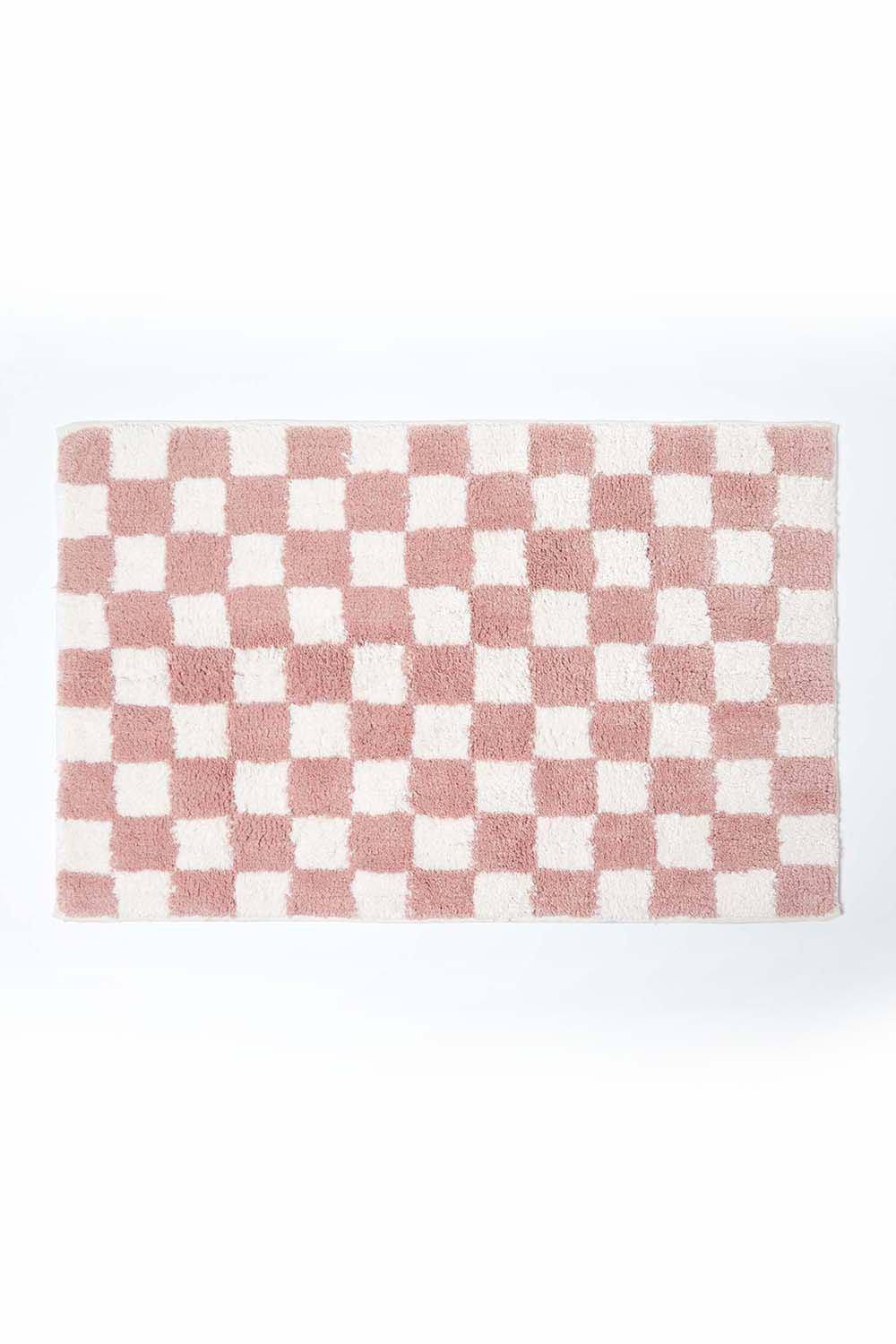 Homescapes Check % Cotton Non Slip Bath Mat In Pink