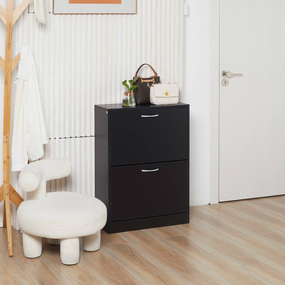 Homcom Wooden Shoe Storage Cabinet Footwear Stand Organiser Unit Drawers In Black