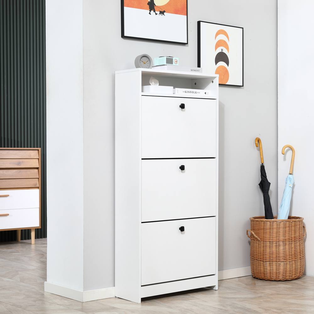 Homcom Shoe Storage Cabinet Footwear Rack Organiser With Flip Up Drawers In White