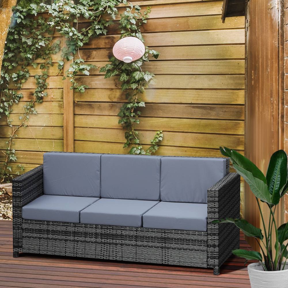 Outsunny Rattan Wicker -Seater Sofa Chair Patio Furniture W Cushion In Grey
