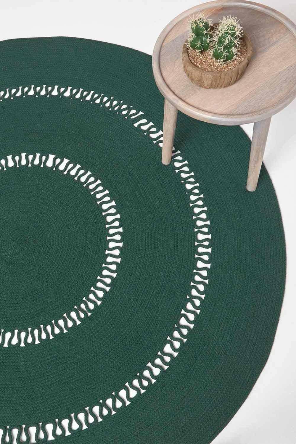 Homescapes Crochet Braided Round Rug In Green