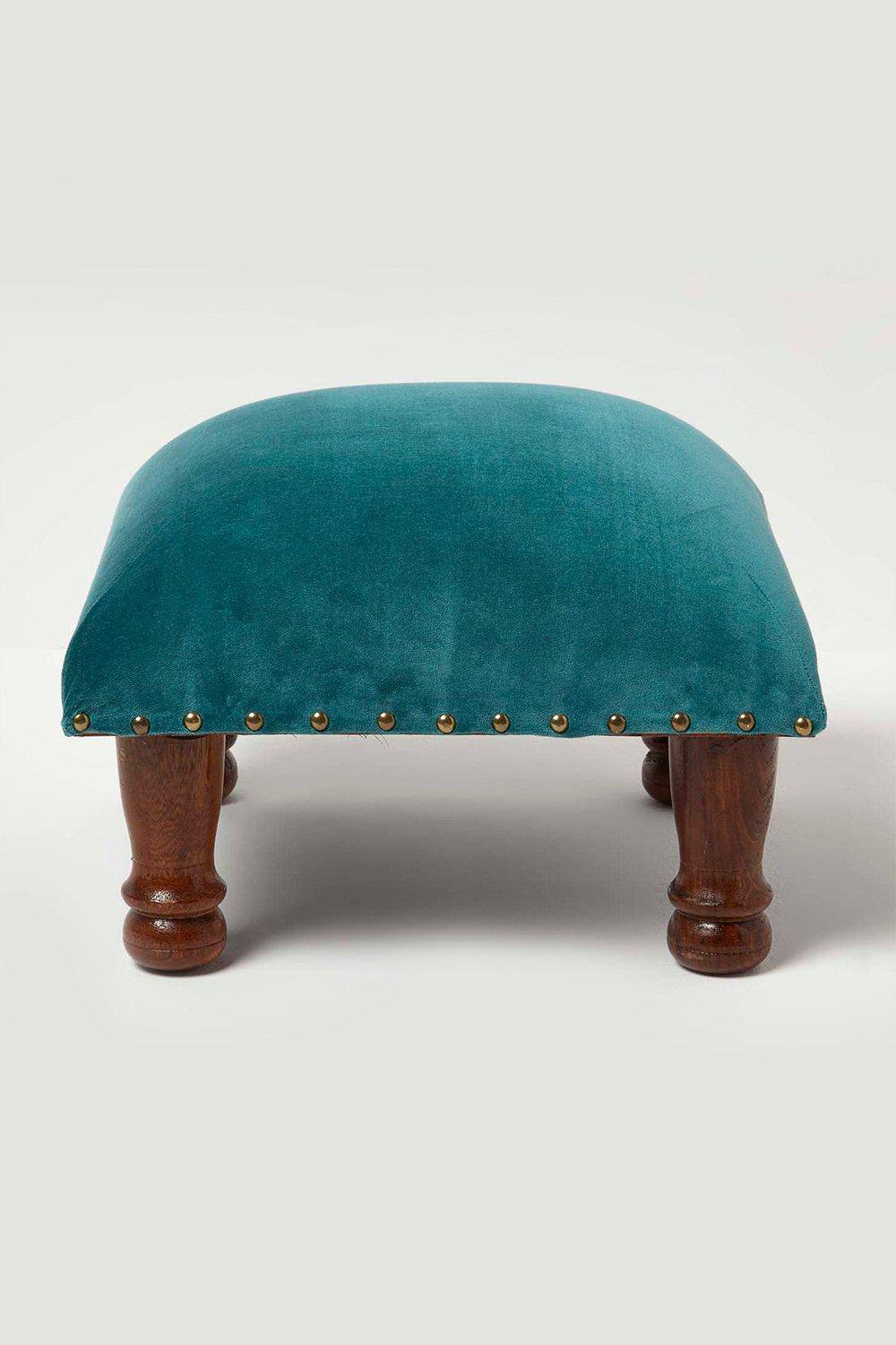 Homescapes Mable Velvet Square Footstool In Green