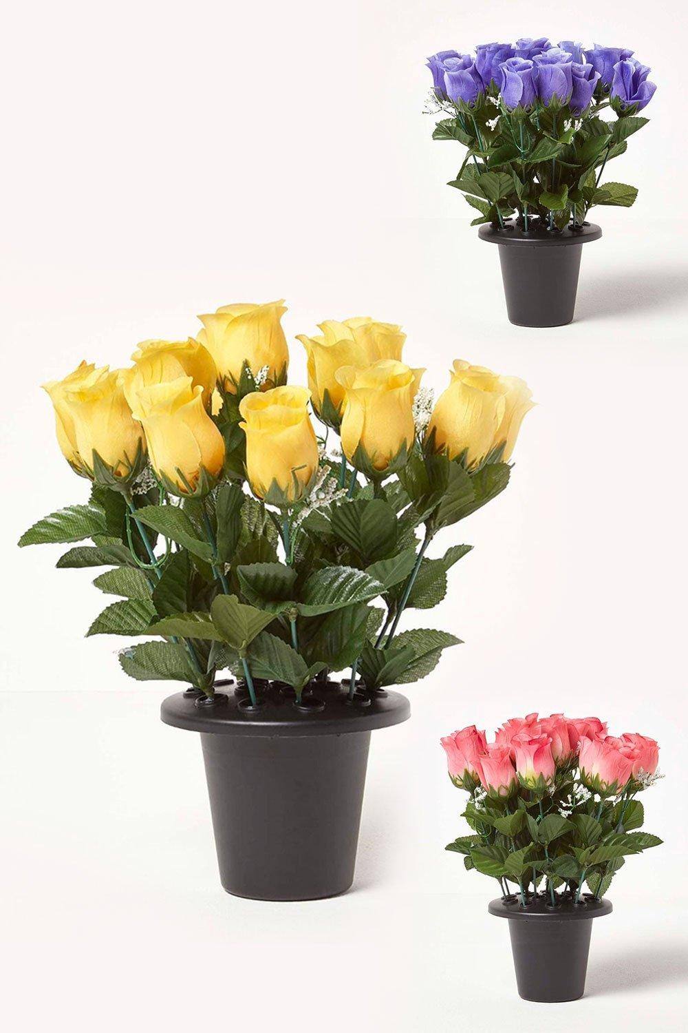 Homescapes Set Of Artificial Rosebuds With Gypsohila In Grave Vase