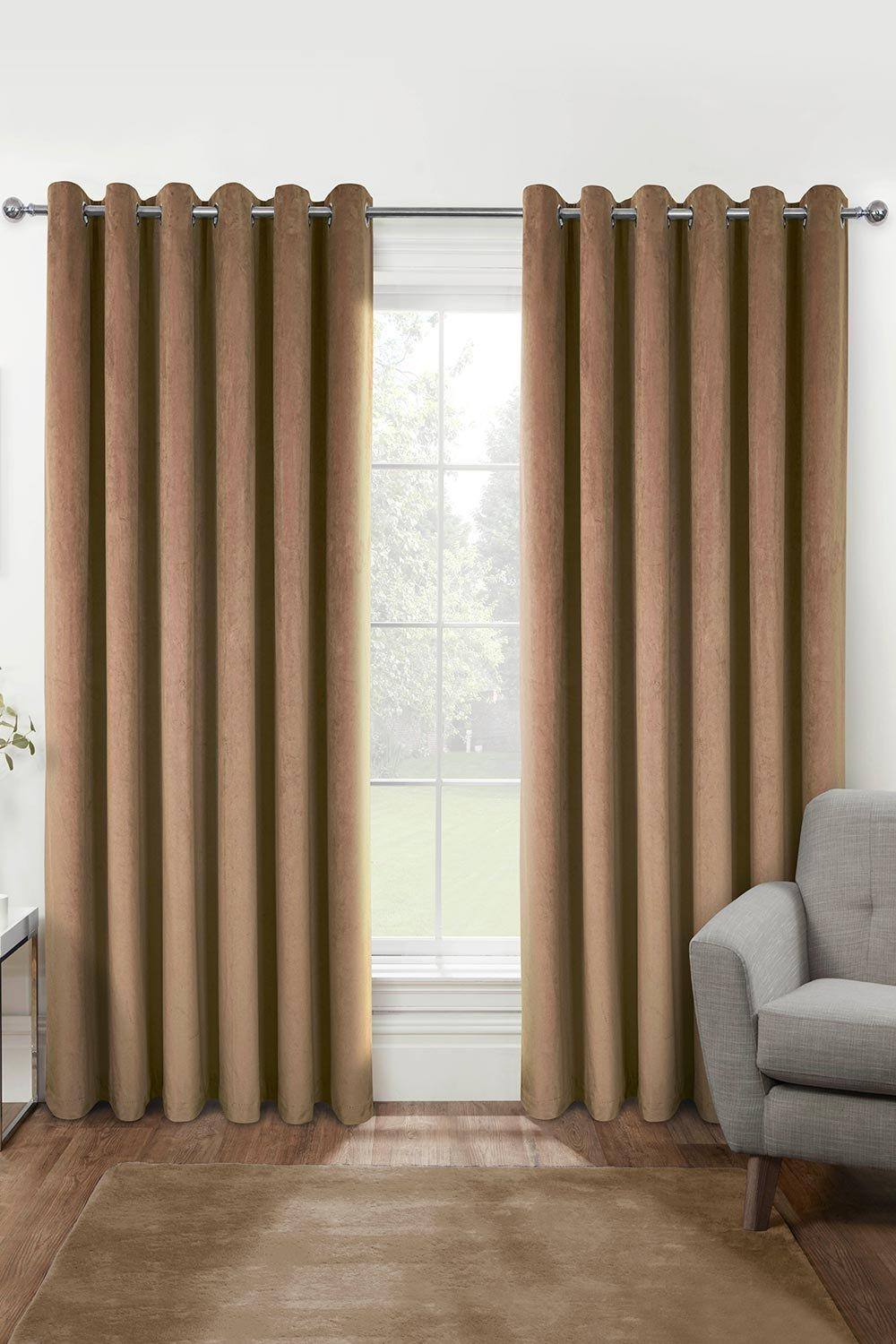 Homescapes Thermal % Blackout Velvet Curtains In Beige