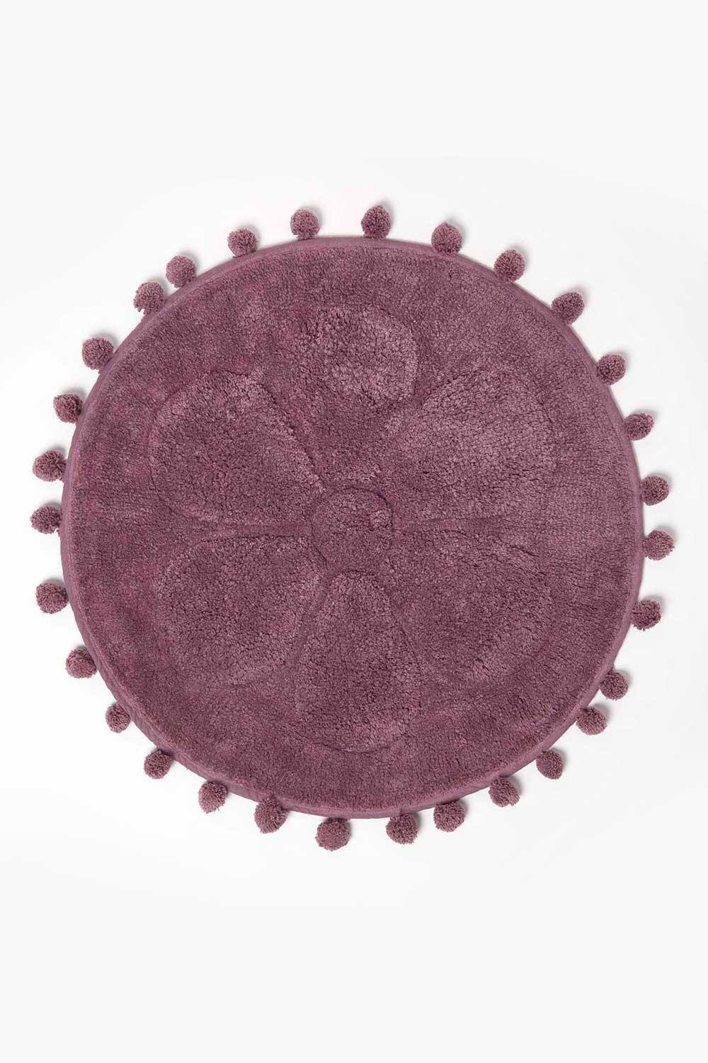 Homescapes Floral Bath Mat % Cotton With Pom Pom Edges In Pink