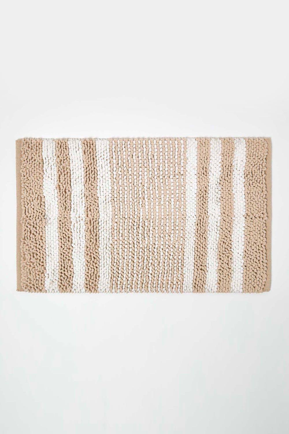 Homescapes Chenille Stripe Bath Mat % Cotton, X Cm In Natural