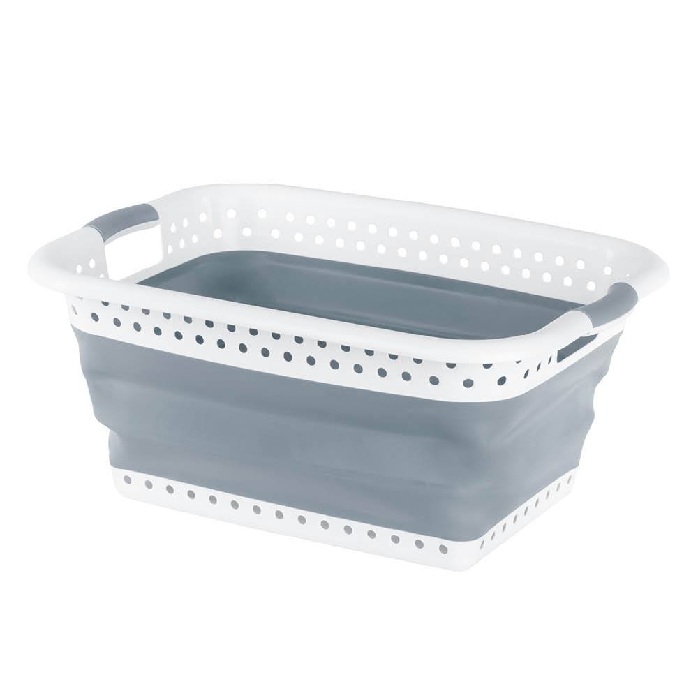 Livivo Collapsible Laundry Basket L Foldable Washing Basket Grey With Handles Space Saving Laundry Hamper