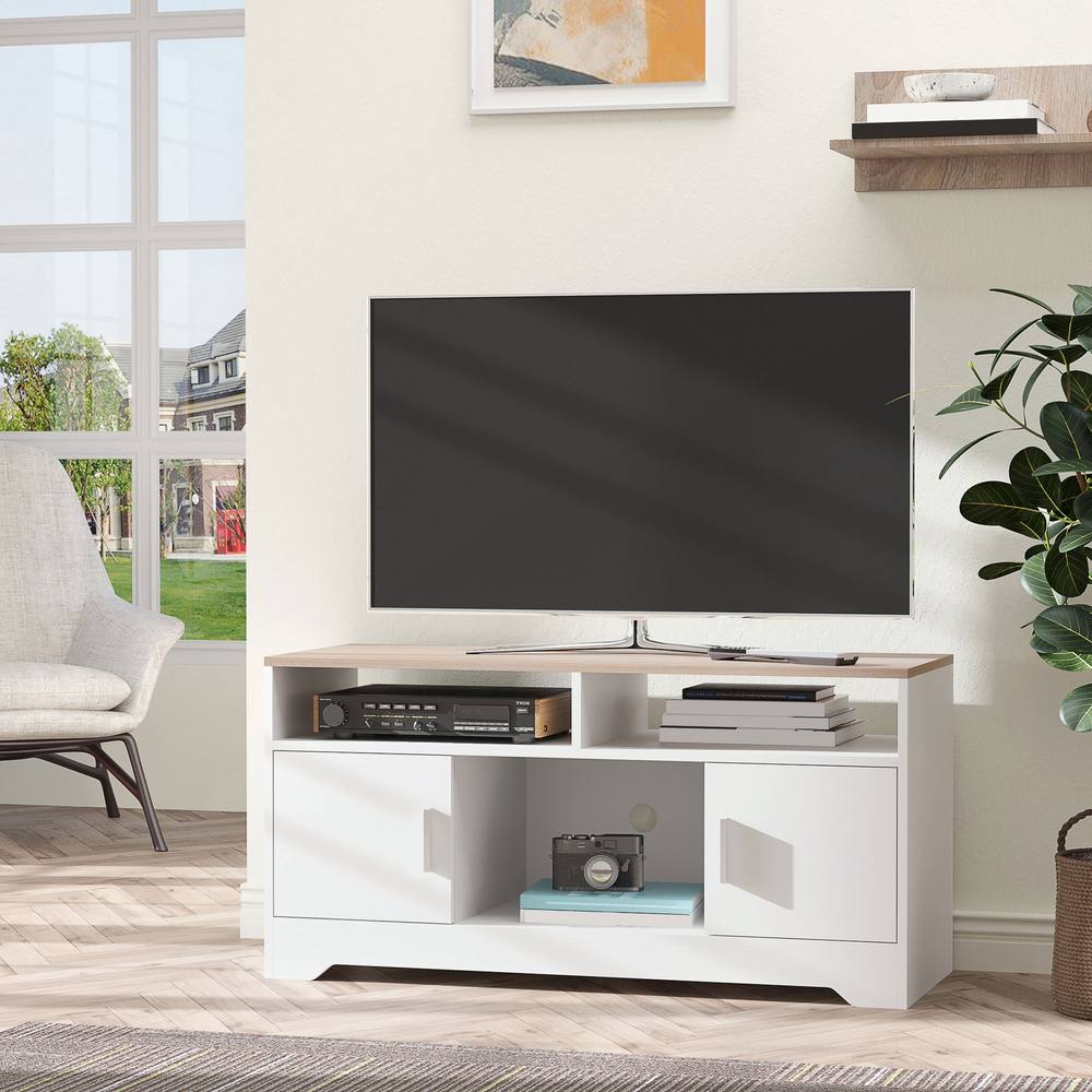 Homcom Home Office " Tv Stand Storage Unit With Cabinets Shelves Table Top In White