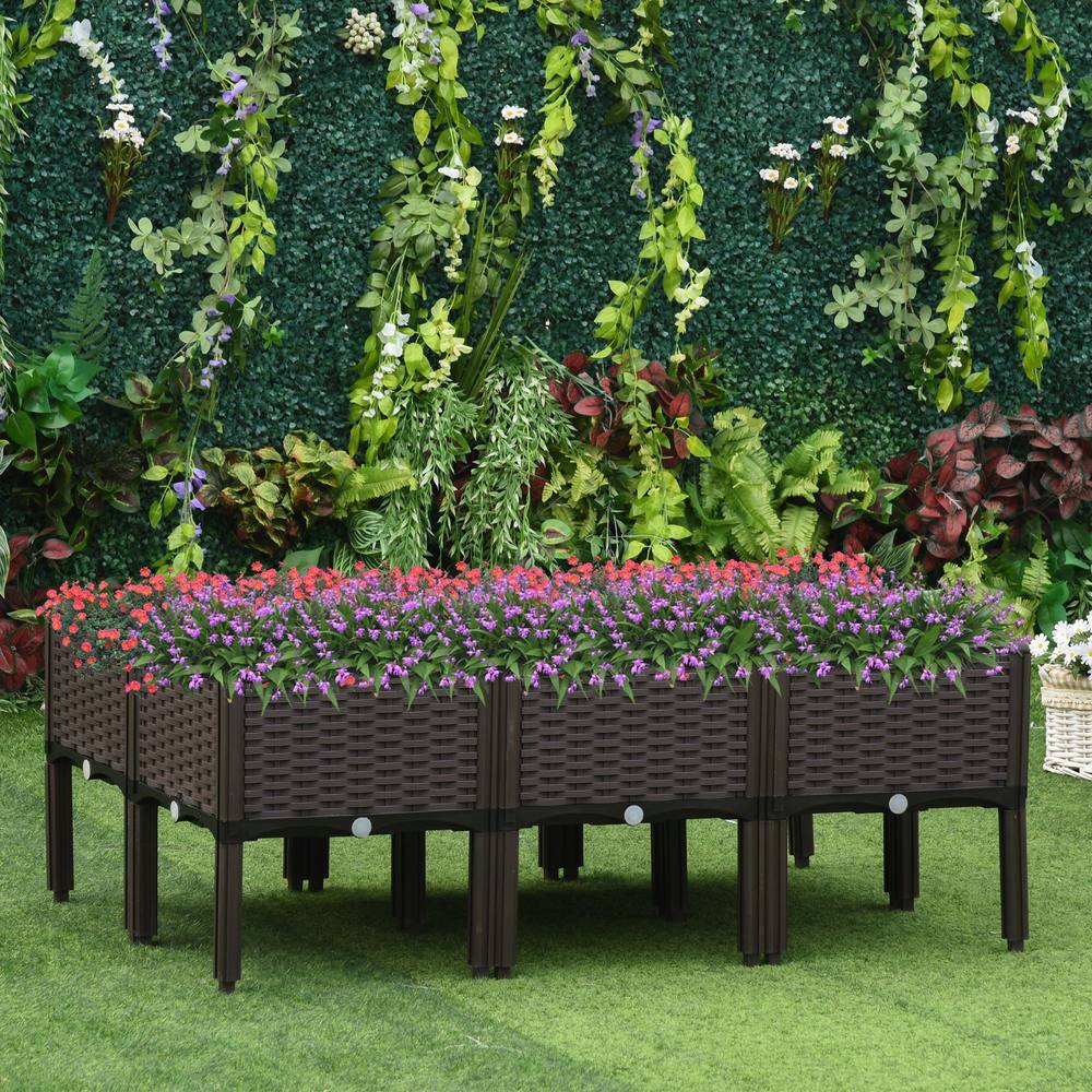 Outsunny -Piece Elevated Flower Bed Vegetable Herb Planter Plastic In Brown