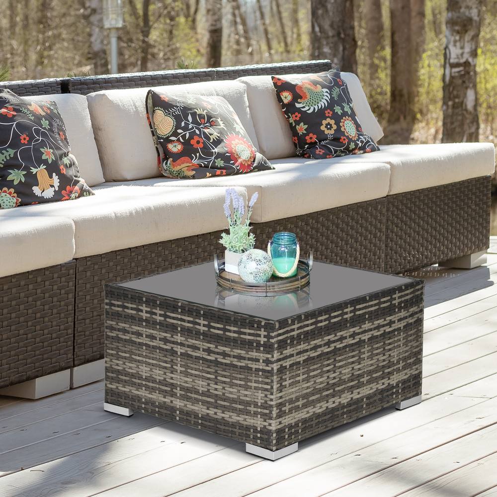 Outsunny Outdoor Garden Furniture Rattan Single Middle Sofa W Cushions In Dark Grey