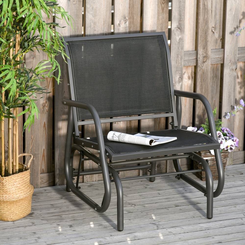 Outsunny Outdoor Gliding Swing Chair Garden Seat With Mesh Curved Back Steel In Black