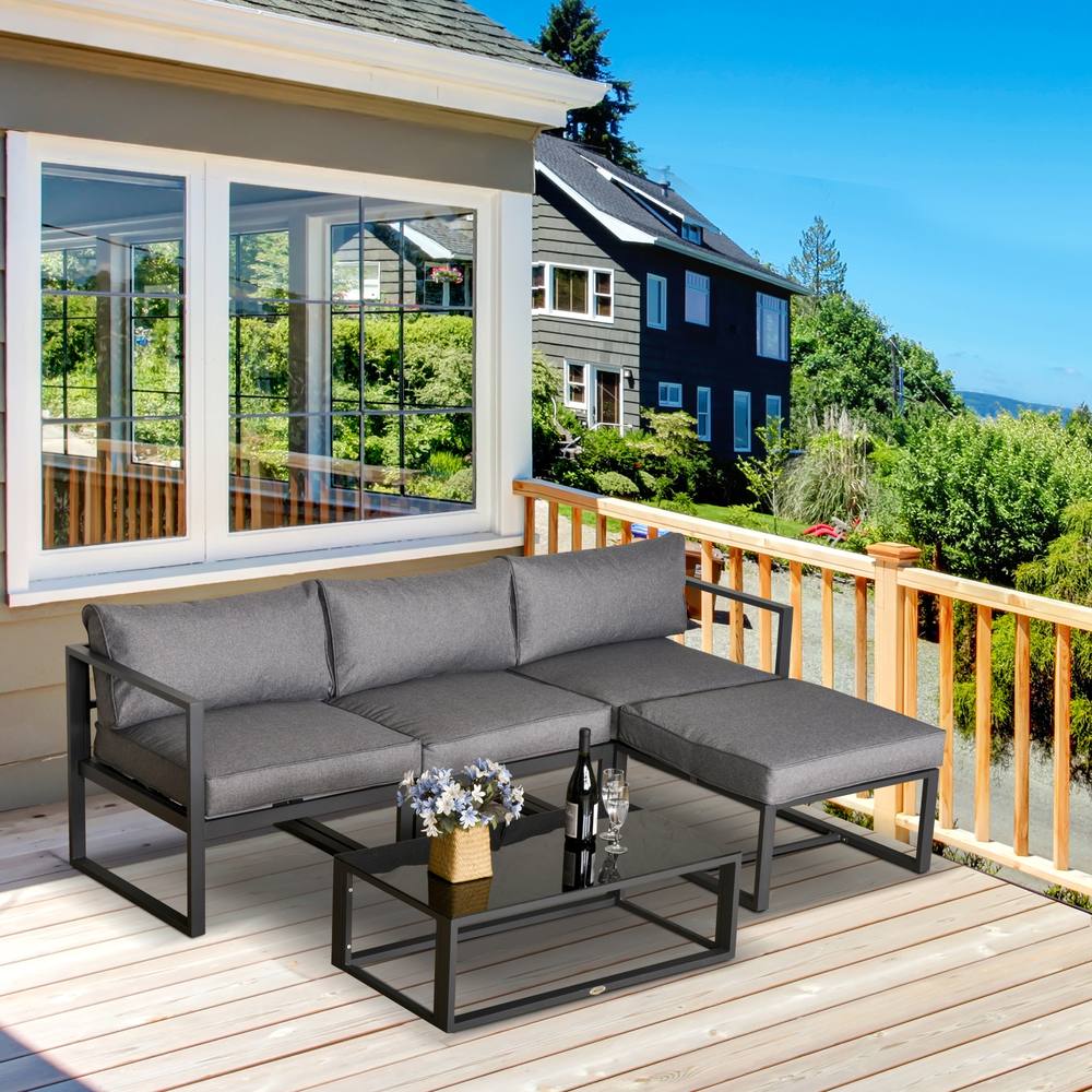 Outsunny -Piece Outdoor Patio Set Padded Cushion Coffee Table Aluminum Tube In Dark Grey