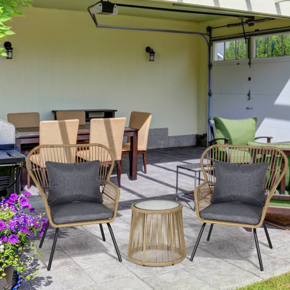 Outsunny Pieces Outdoor Patio Set Chairs Coffee Table Garden Balcony Deck In Brown