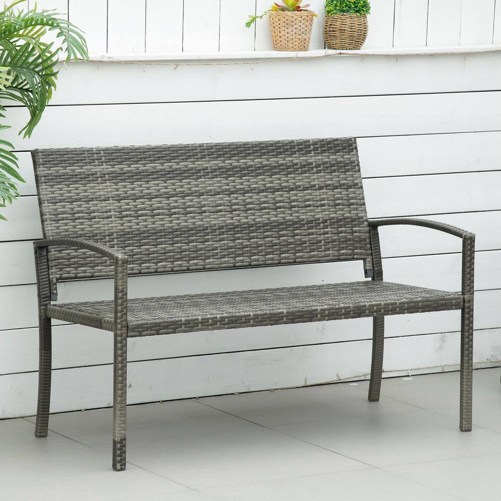 Outsunny Patio Rattan Seater Garden Bench Love Seater Garden Armchair In Grey