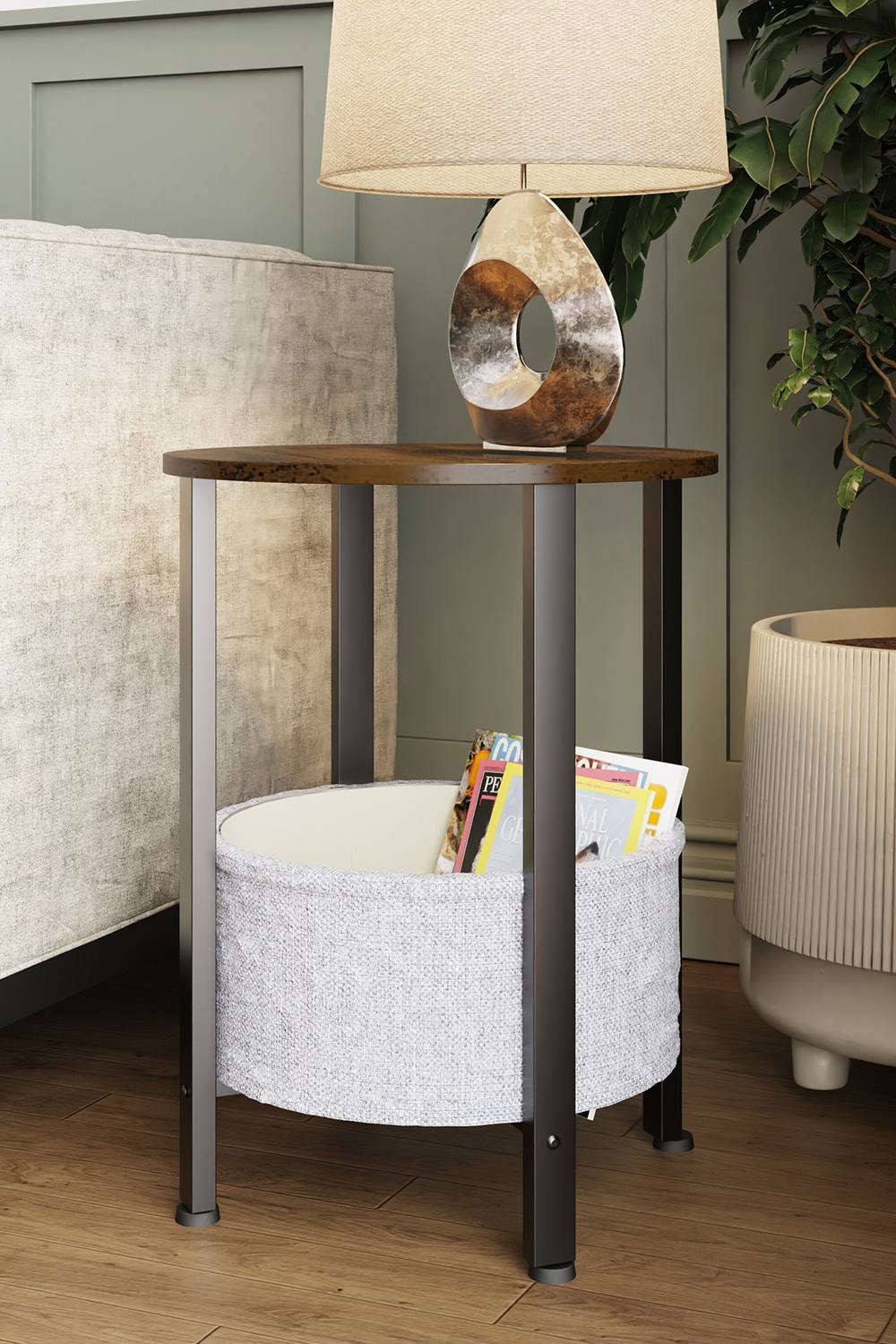 Fwstyle Walnut Effect Coffeeside Table With Basket In Brown
