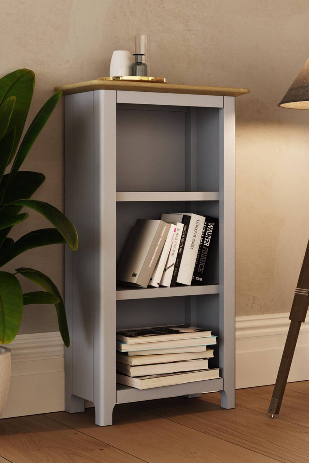 Fwstyle Tier Oak Veneer Bookcase Display Unit Grey