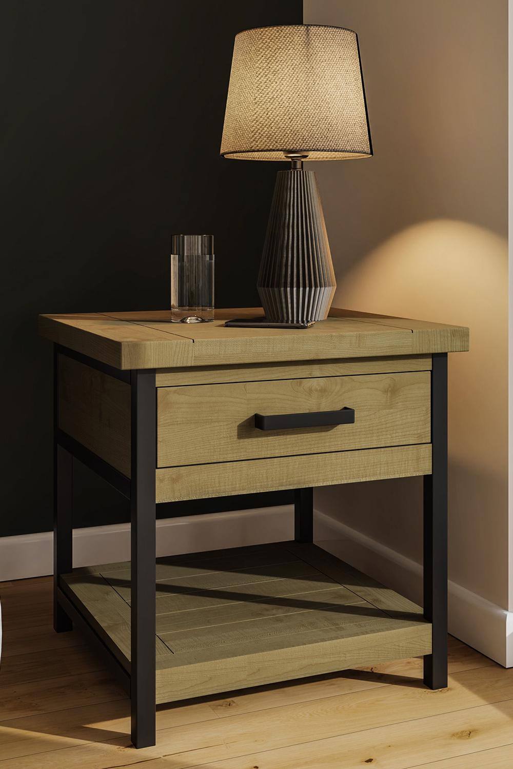 Fwstyle Lowry Drawer Solid Pine Side Table H W D Cm In Brown