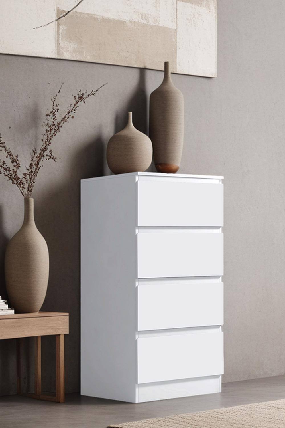 Fwstyle Drawer Matt Chest Of Drawers Bedroom Storage Tall Slim Space Saving In White