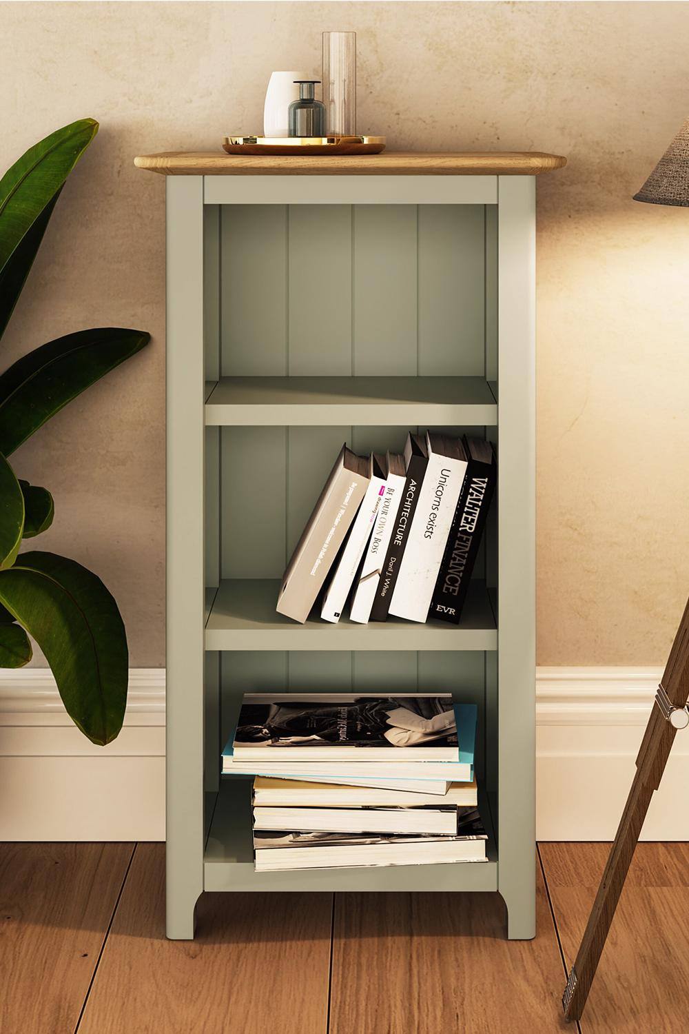 Fwstyle Tier Oak Veneer Bookcase Assembled Display Unit Sage Green Storage Rack
