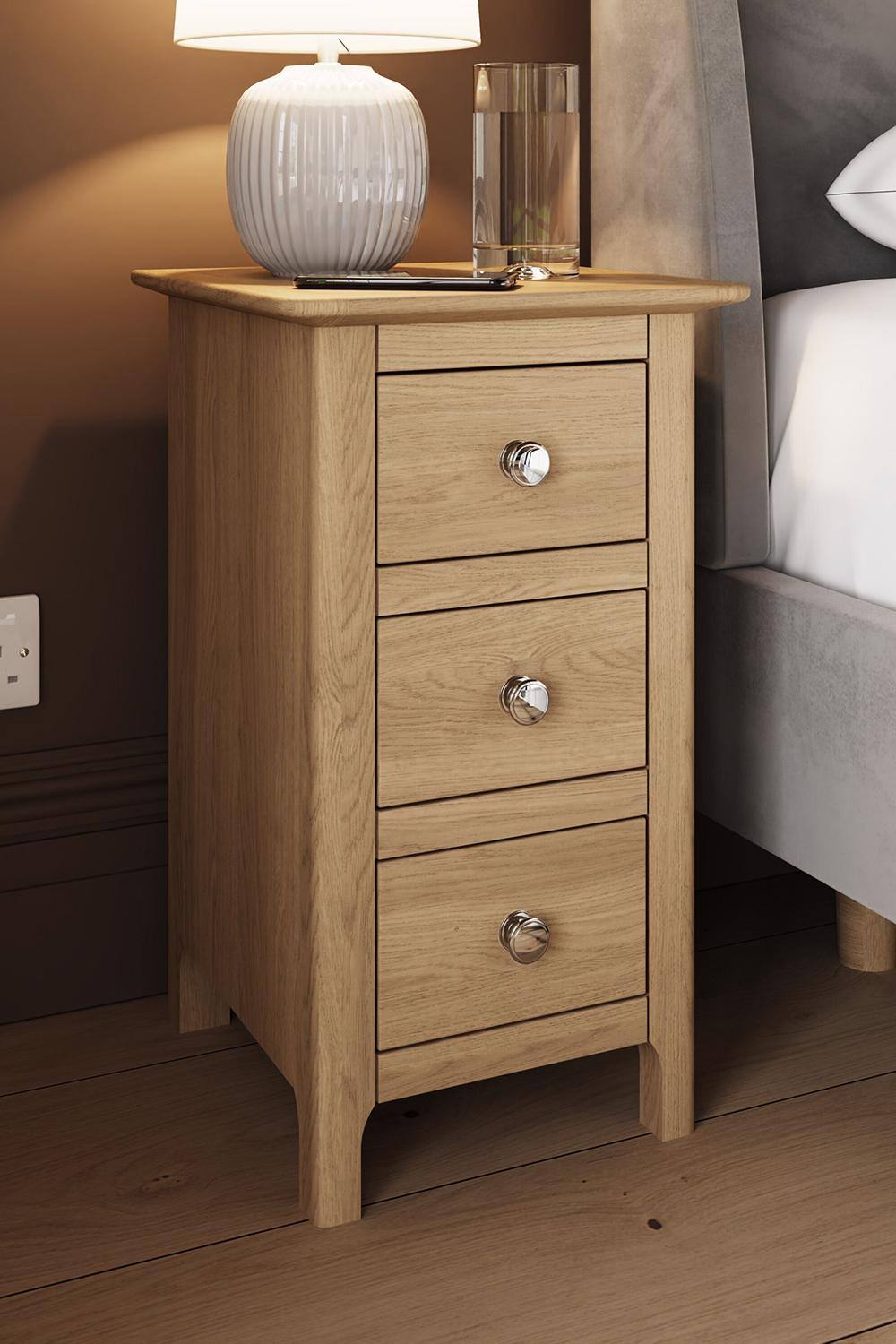 Fwstyle Slim Drawer Bedside Table Nightstand Natural Oak Veneer Finish In Brown