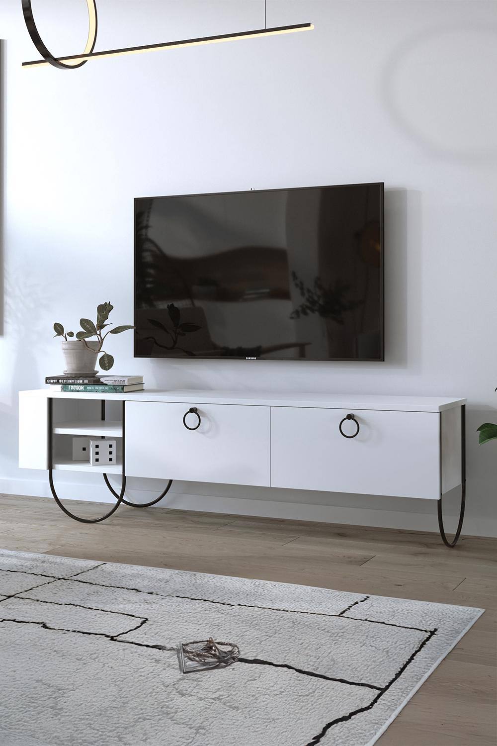 Fwstyle Door Tv Unit Open Shelf Scratch Resistant Painted White Large