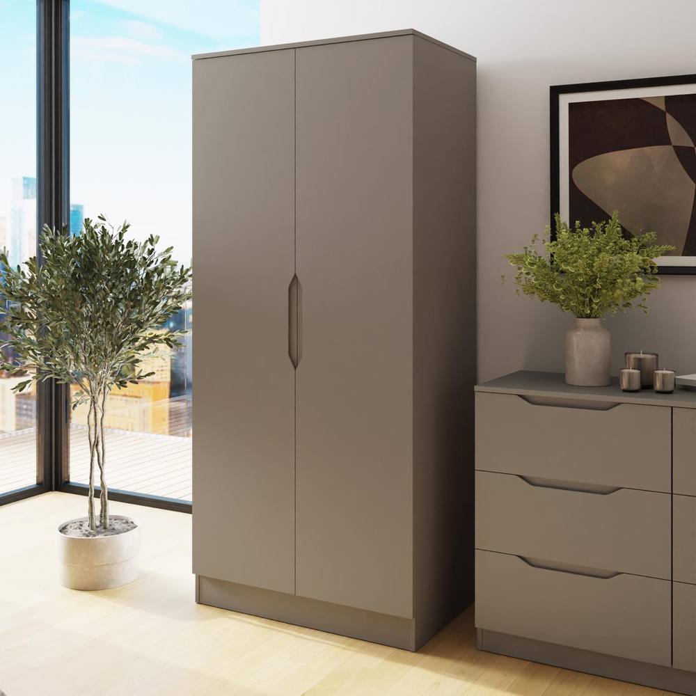 Fwstyle Luno Wardrobe Door Putty Double Design Storage Shelf & Rail In Beige
