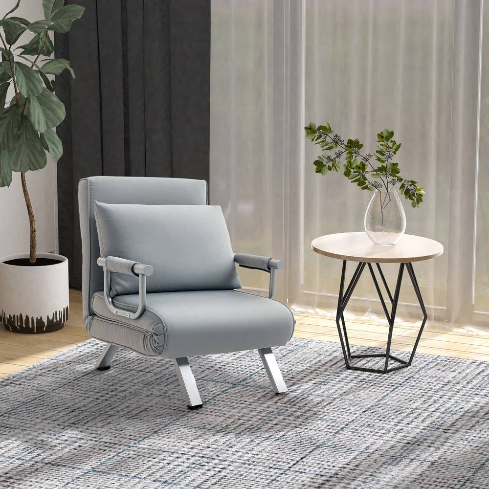 Homcom Single Folding Position Convertible Sleeper Chair Bed In Light Grey