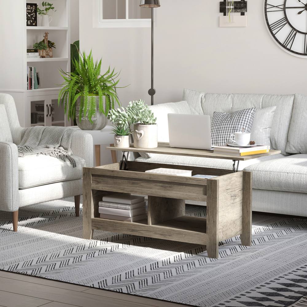 Homcom Lift Top Coffee Table With Hidden Storage Compartment Open Shelf In Brown