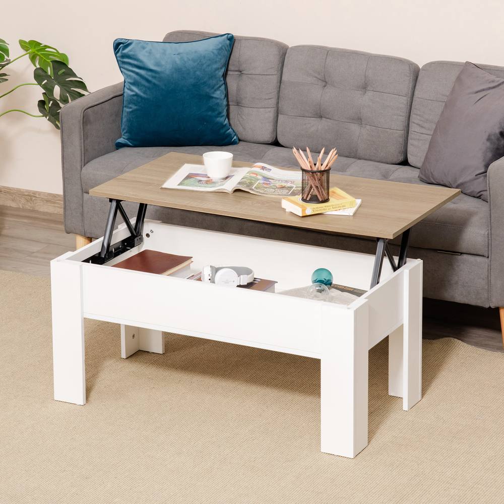 Homcom Lift Top Coffee Table Pop-Up Center Table With Storage Compartment In White
