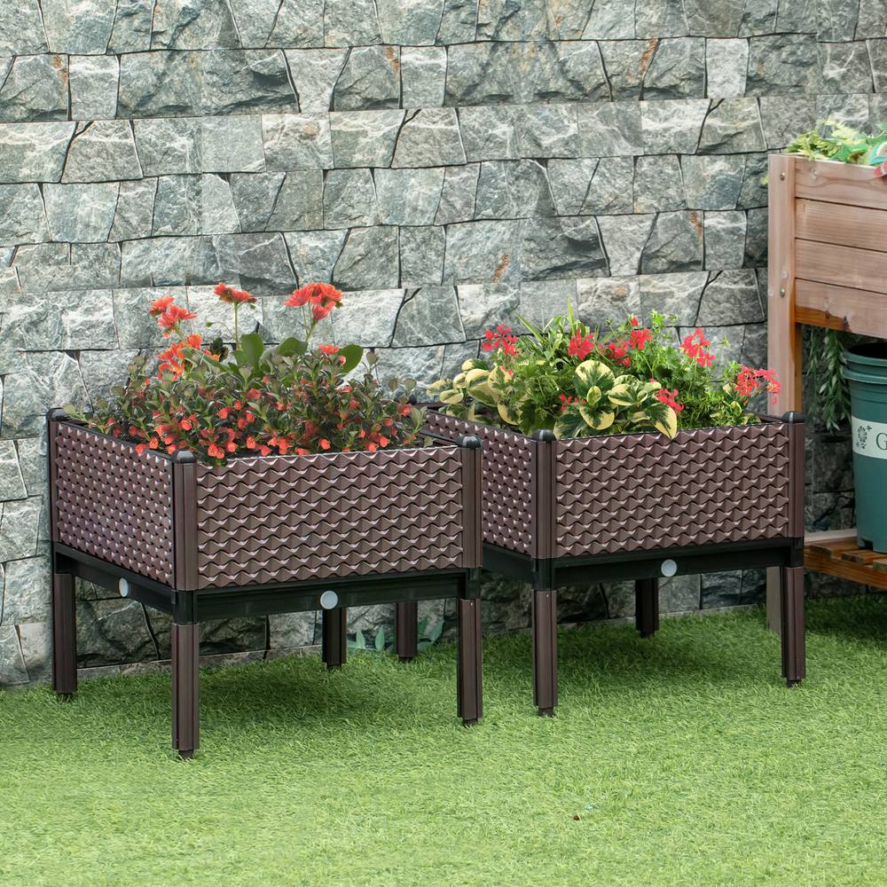 Outsunny Set Of Raised Garden Bed Elevated Planter Box Flower Vegetables In Brown