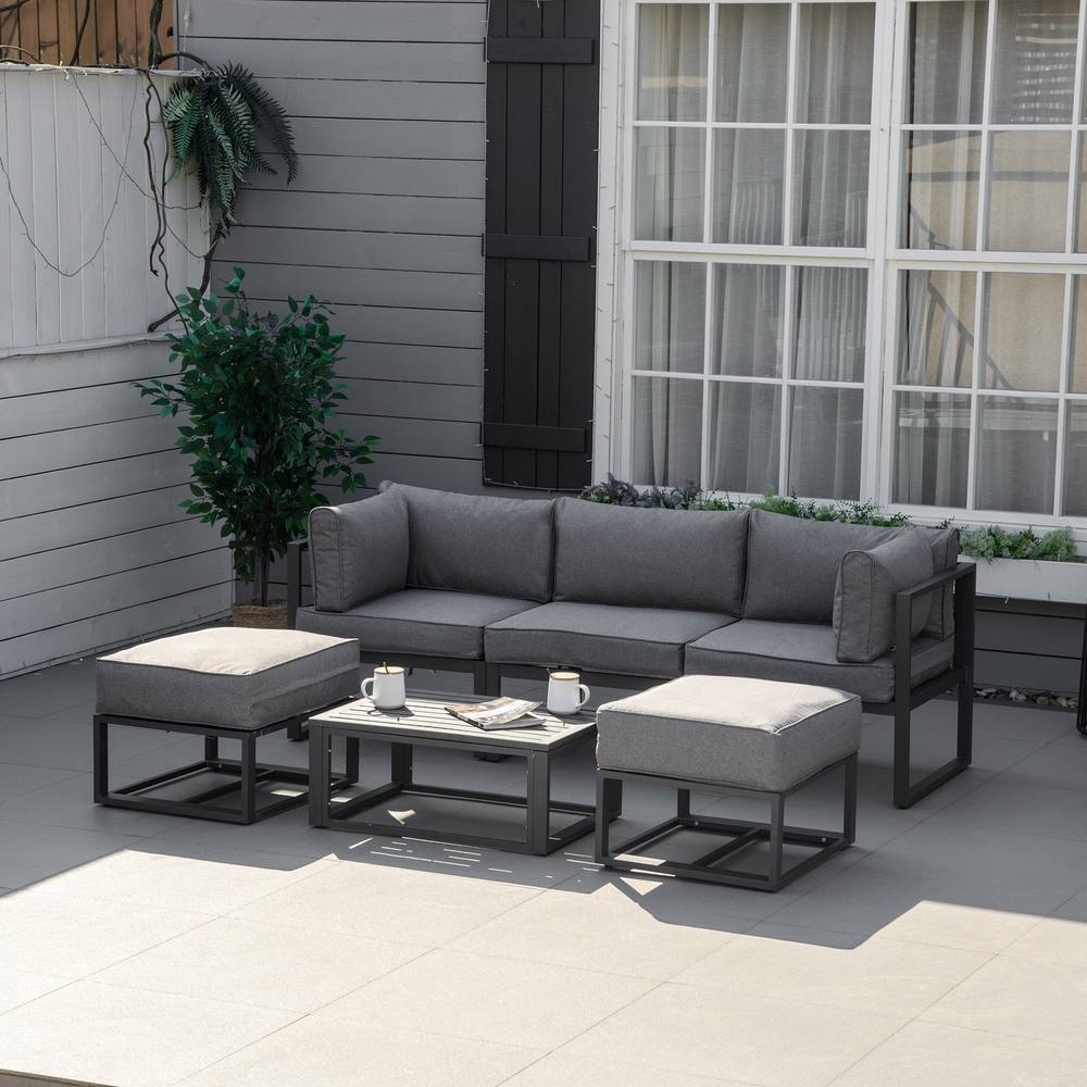 Outsunny Pc Garden Daybed, Sectional Sofa Set With Coffee Table, Footstool In Grey