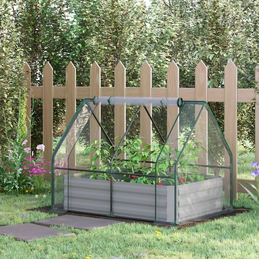 Outsunny Raised Garden Bed Planter Box With Greenhouse, Large Window In Off White