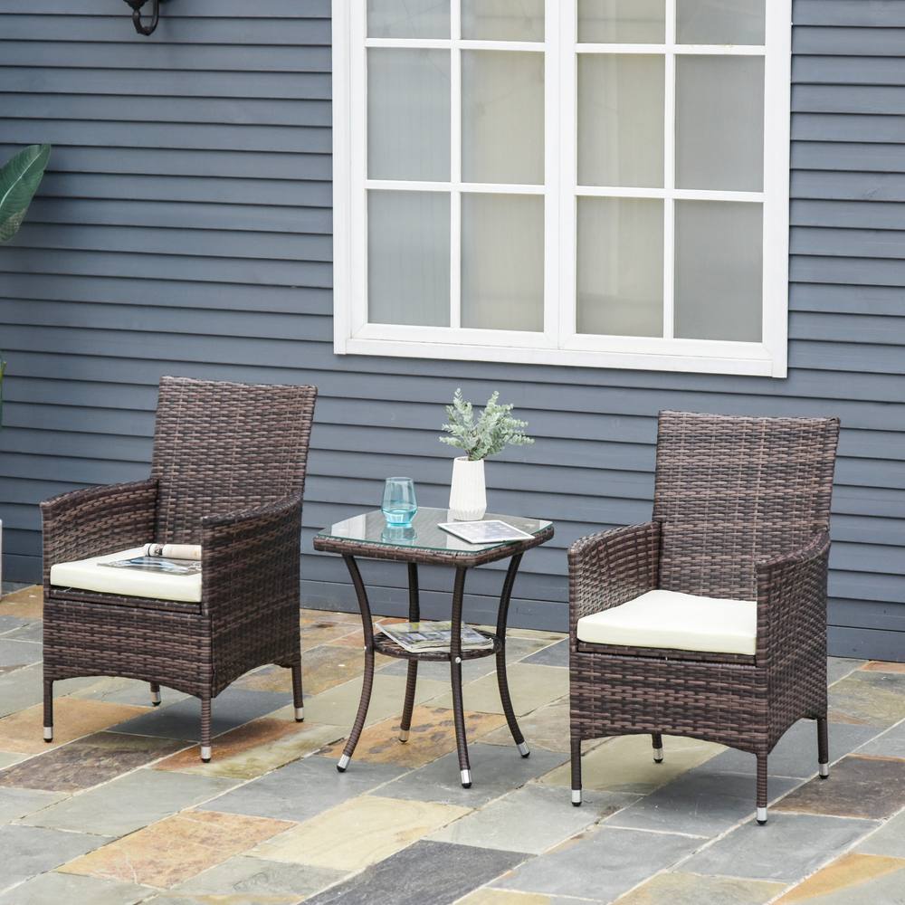 Outsunny Pc Outdoor Rattan Armchair Wicker Dining Chair Set For Garden In Brown