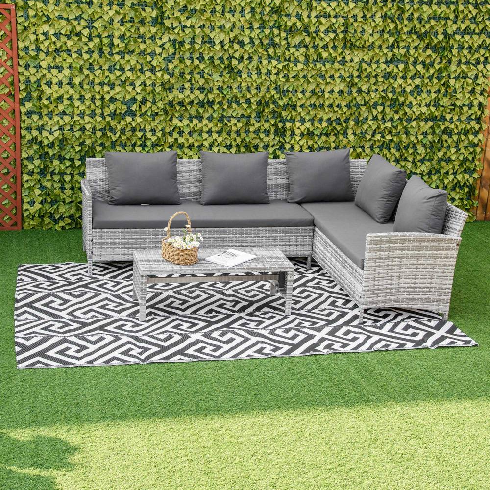Outsunny XCm Reversible Outdoor Rug Portable Plastic Straw Rv Camping Mat In Black