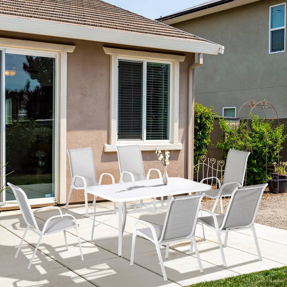Outsunny Piece Garden Dining Set With Dining Table And Chairs For Backyard In Grey
